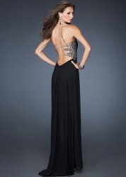 Glitter Heart-Shaped Strapless Cut Out Black Long Prom Dress