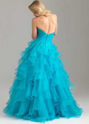 Heart Shaped Turquoise Strapless Layered Ruffles Formal Dress