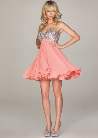 Sweetheart Sparkly Coral Babydoll Corset Short Prom Dresses