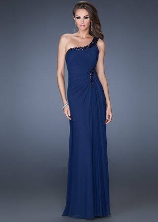 Charming Navy One Shoulder Long Sequin Dress For Prom 2014