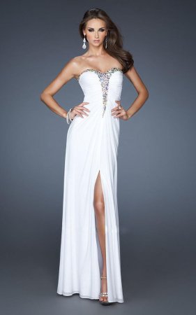 Sexy Side Splite Strapless Beaded White Sequin Formal Gowns