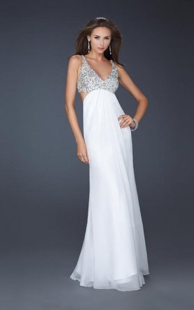 Long White Sequin Beaded Straps Winter Formal Dress