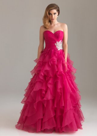 Chic Fuchsia Strapless Layered Ruffles Long Prom Dress