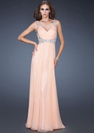 Top Apricot Long Sparkly Open Back Prom Gown Online Sale