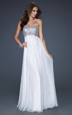 Chiffon Sparkly Strapless White Long Dress For Prom 2014