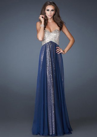 Sparkly Navy Heart Shaped Strapless Long Prom Dress On Sale