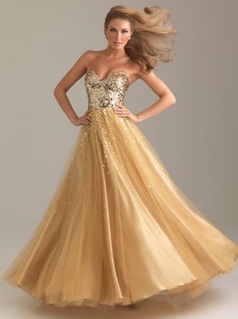 Gold Heart Shaped Strapless Full Sequin Prom Gown On Sale